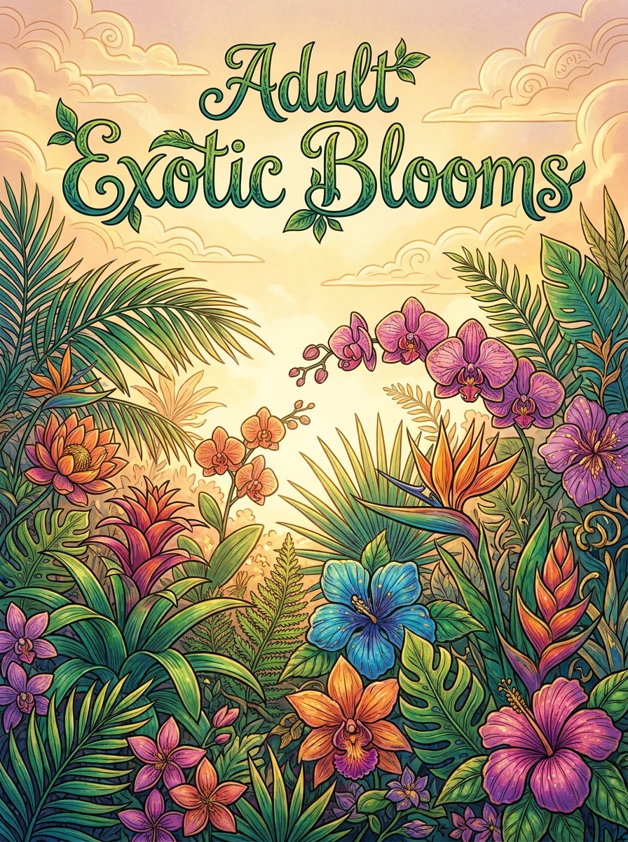 Adult Exotic Blooms colouring book