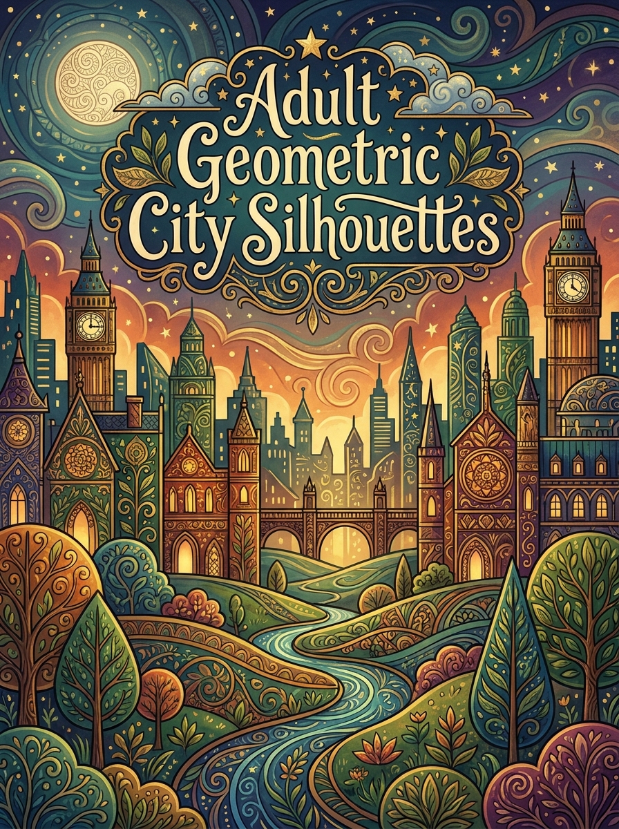 Adult Geometric City Silhouettes colouring book