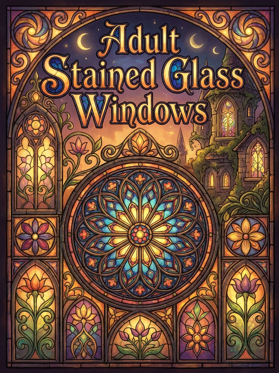 Adult Stained Glass Windows colouring book